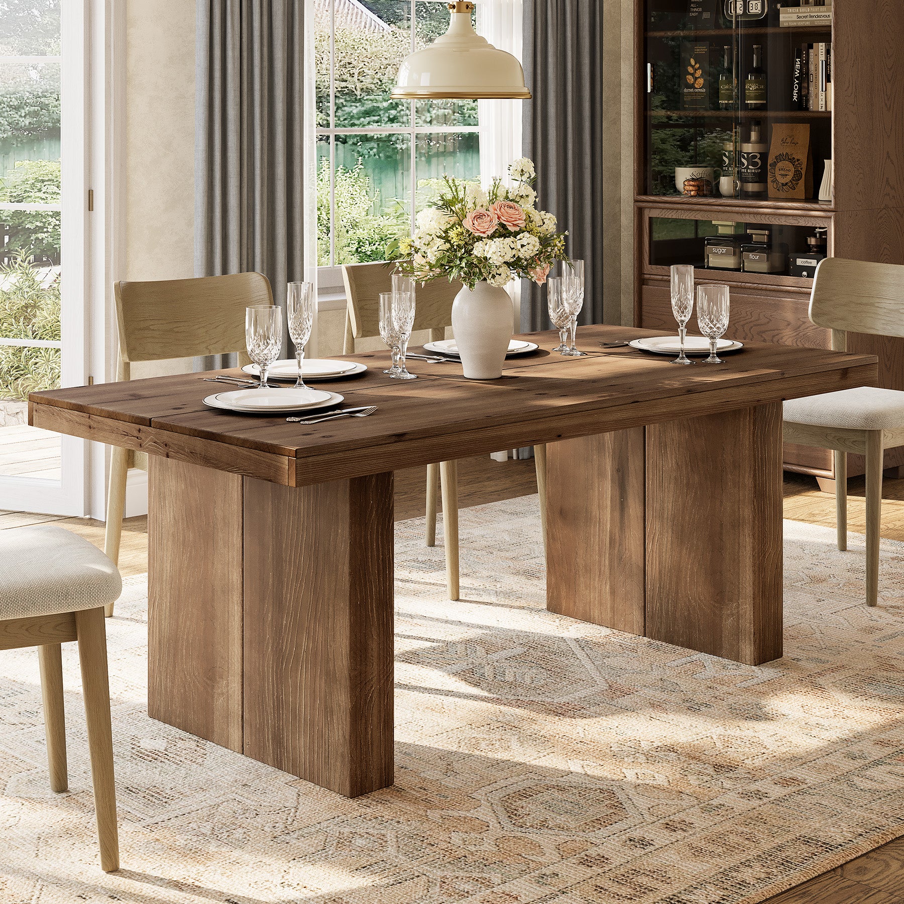 Tribesigns 63-Inch Solid Wood Dining Table for 4-6 People, Farmhouse Rectangle Kitchen Table with Heavy-Duty Wooden Legs for Dining Room