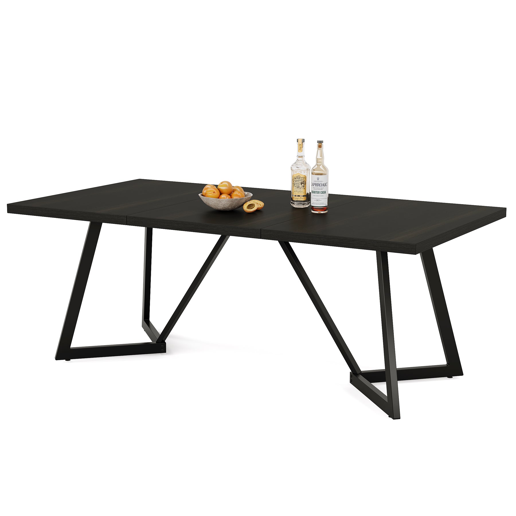70.86-Inch Modern Dining Table for Family, Elegant Black Rectangular Table with Sturdy Metal Frame