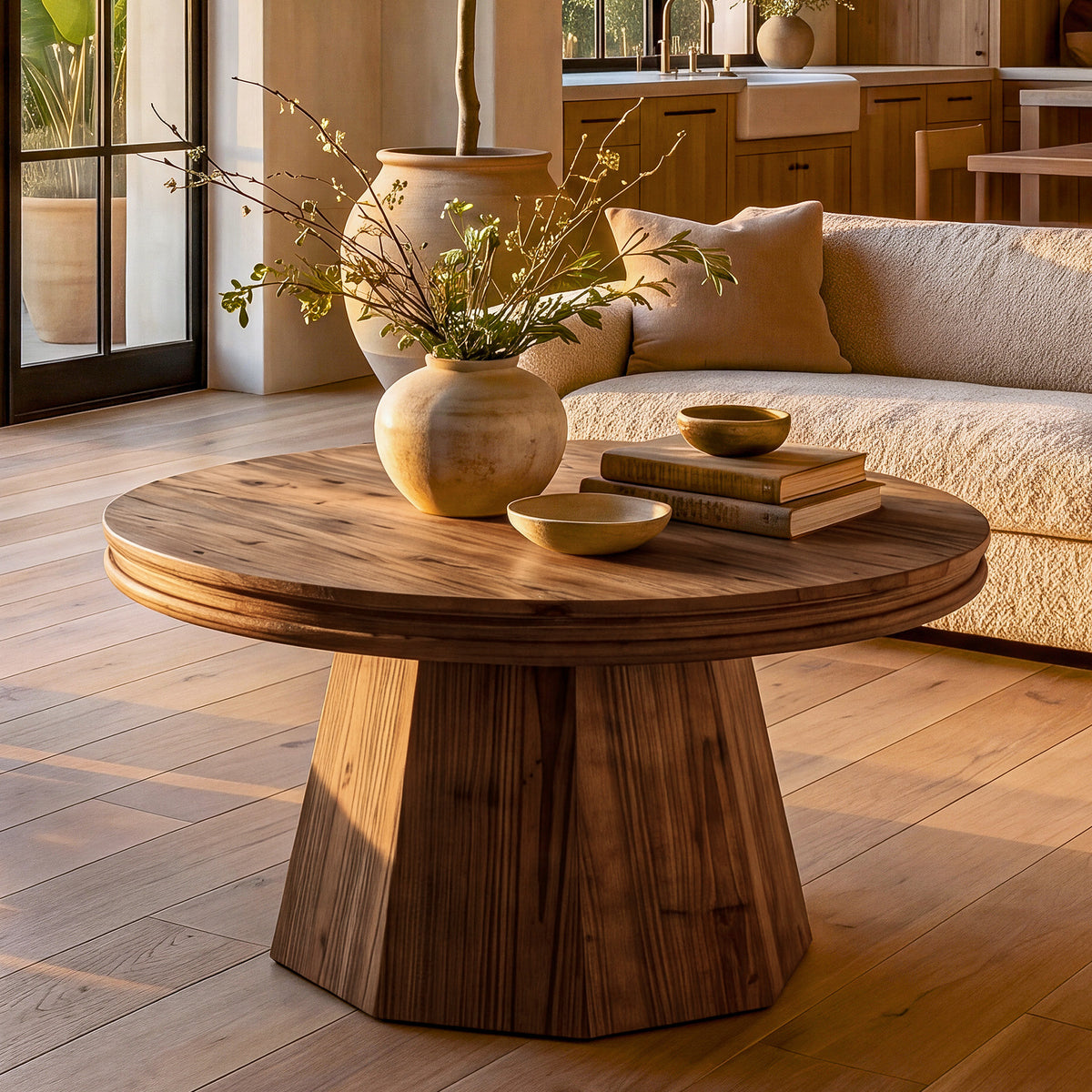 Tribesigns 31.5" Solid Wood Round Coffee Table with Thick Top, Rustic Farmhouse Living Room