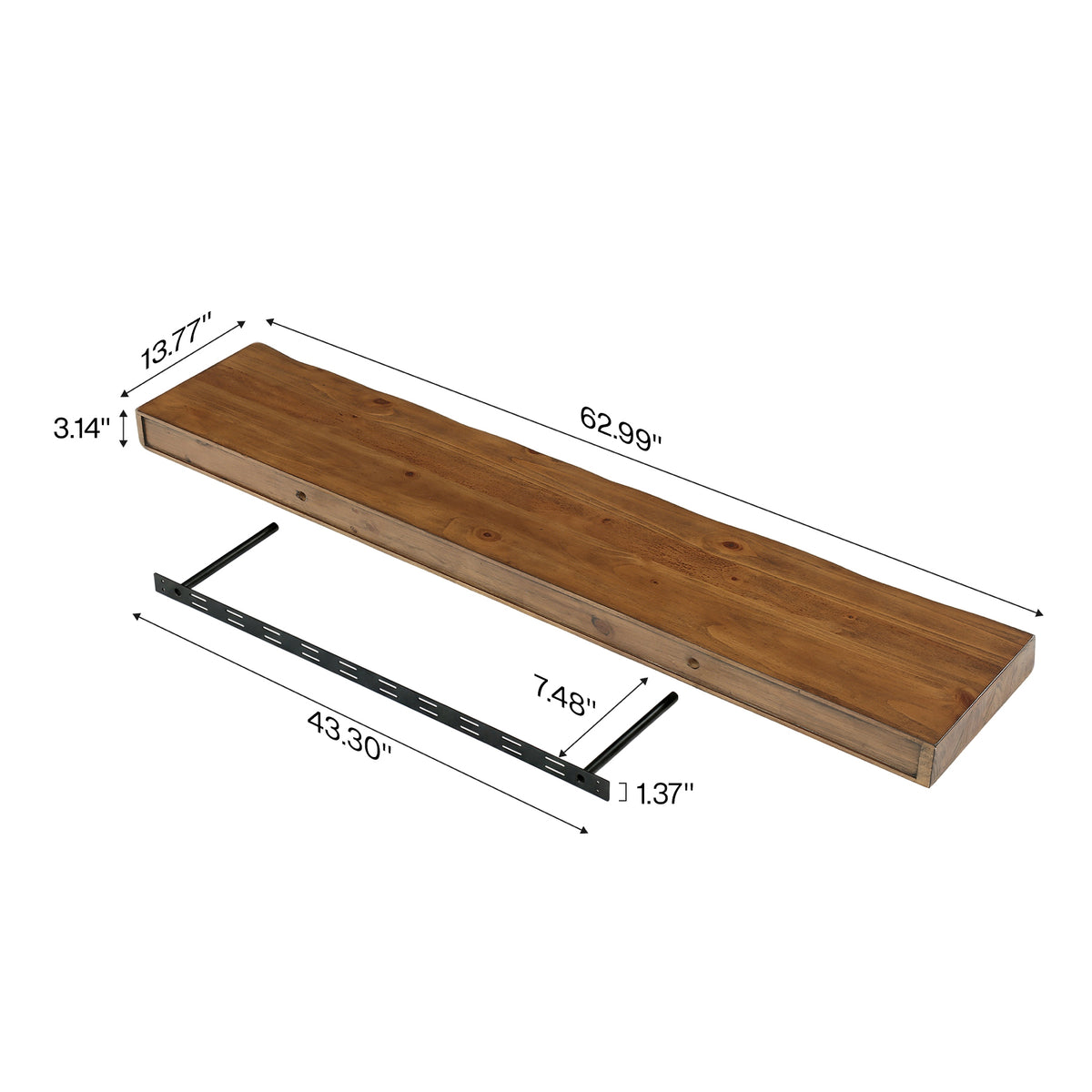 Tribesigns 62.99" Floating TV Stand for 65" TV, Solid Wood Wall Mounted Console with Storage
