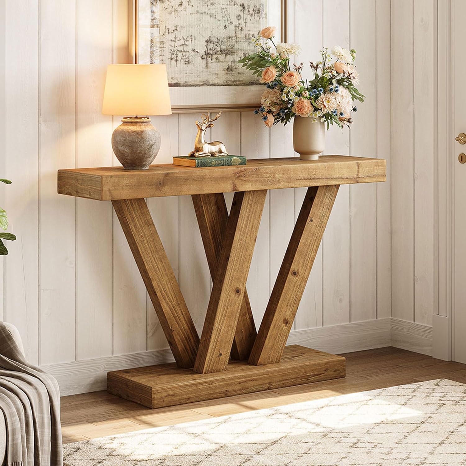 47" Solid Wood Console Table - Narrow Vintage Sofa Table for Entryway, Hallway & Living Room