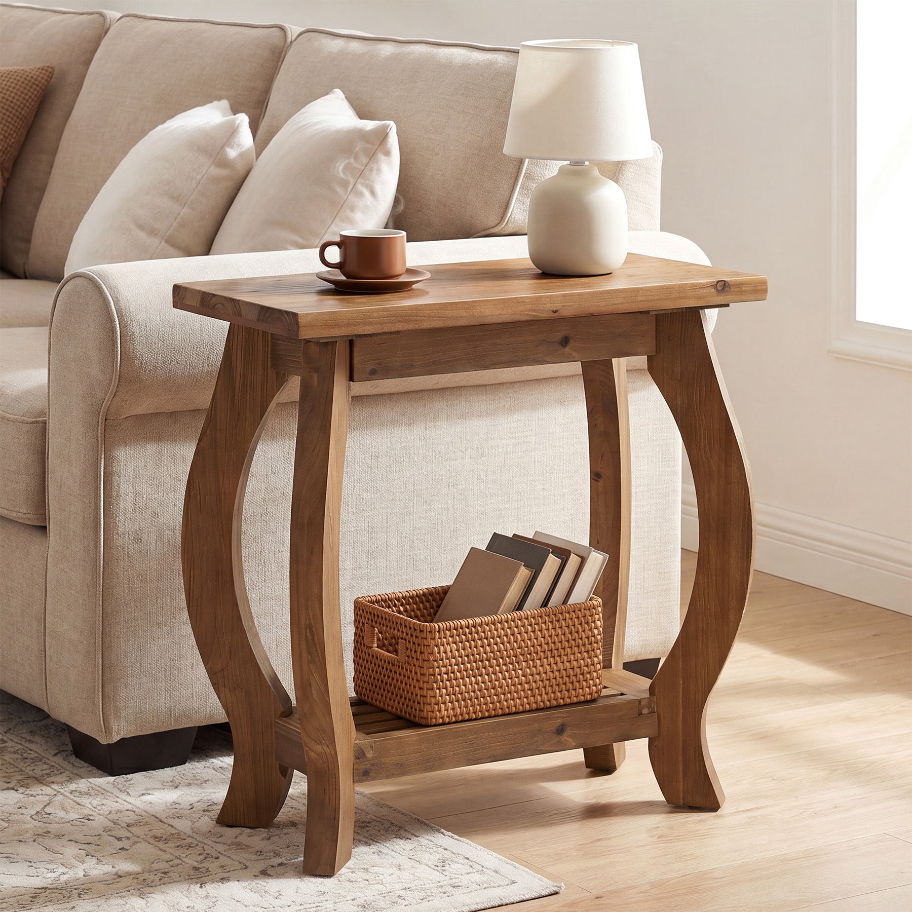 Tribesigns 23.6 Inch Narrow Side Table with Curved Legs, Solid Wood End Table for Small Spaces