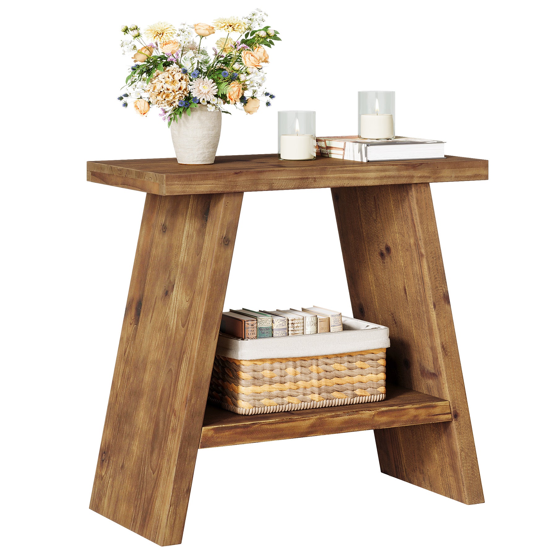 Tribesigns 23.62" Solid Wood End Table, 2-Tier Nightstand for Living Room and Bedroom