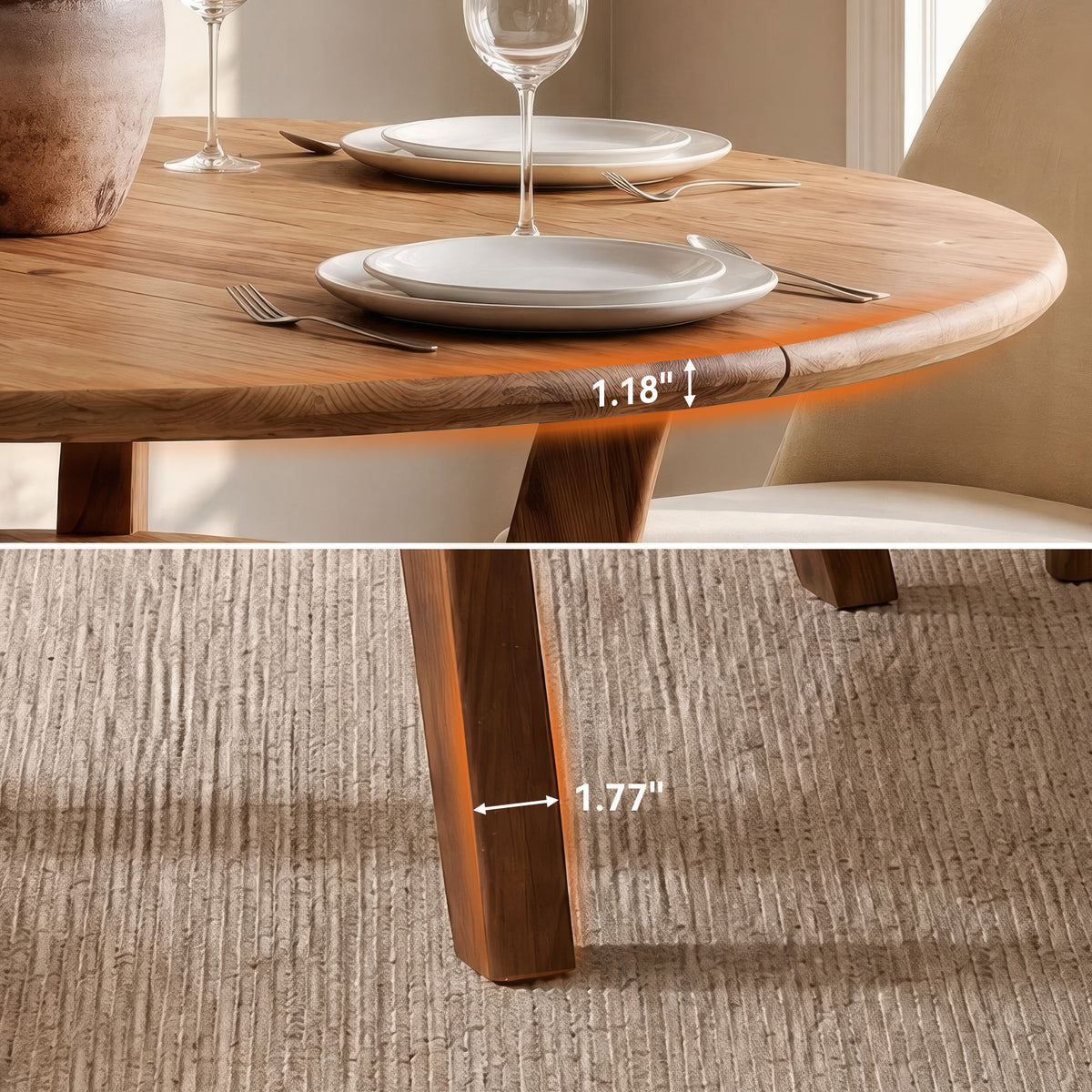 Tribesigns 47.2 Inch Solid Wood Round Dining Table for 4-6, Farmhouse Kitchen Table with Lower Storage Shelf