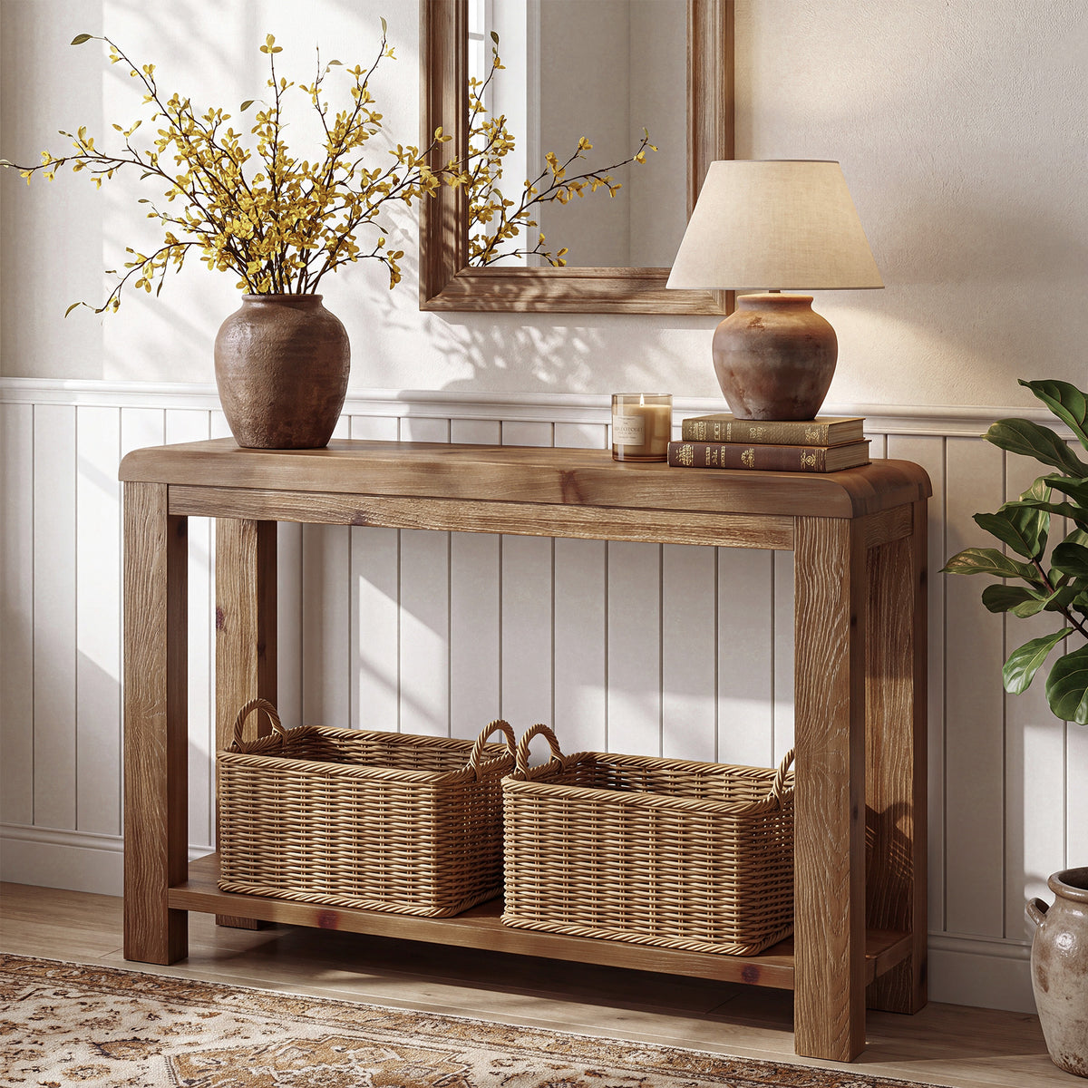 Tribesigns 41.3 Inch Solid Wood Console Table with Open Shelf Storage, Farmhouse Sofa Table for Hallway and Living Room