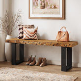 Tribesigns 47.24-Inch Industrial Entryway Bench with Solid Wood Seat, Narrow Shoe Bench for Bedroom and Hallway 3