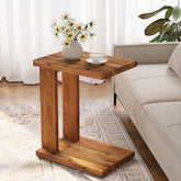 Tribesigns 23.6" C-Shaped End Table, Solid Wood 2-Tier Side Table for Sofa and Living Room 3