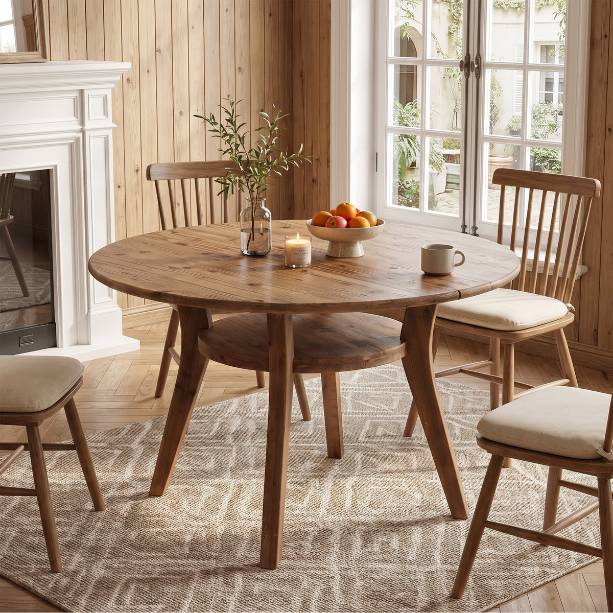 Tribesigns 47.2 Inch Solid Wood Round Dining Table for 4-6, Farmhouse Kitchen Table with Lower Storage Shelf