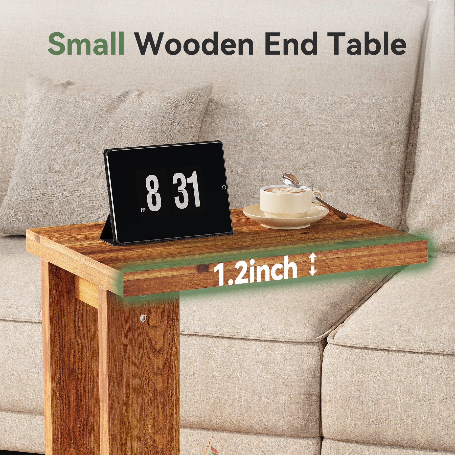 Tribesigns 23.6" C-Shaped End Table, Solid Wood 2-Tier Side Table for Sofa and Living Room