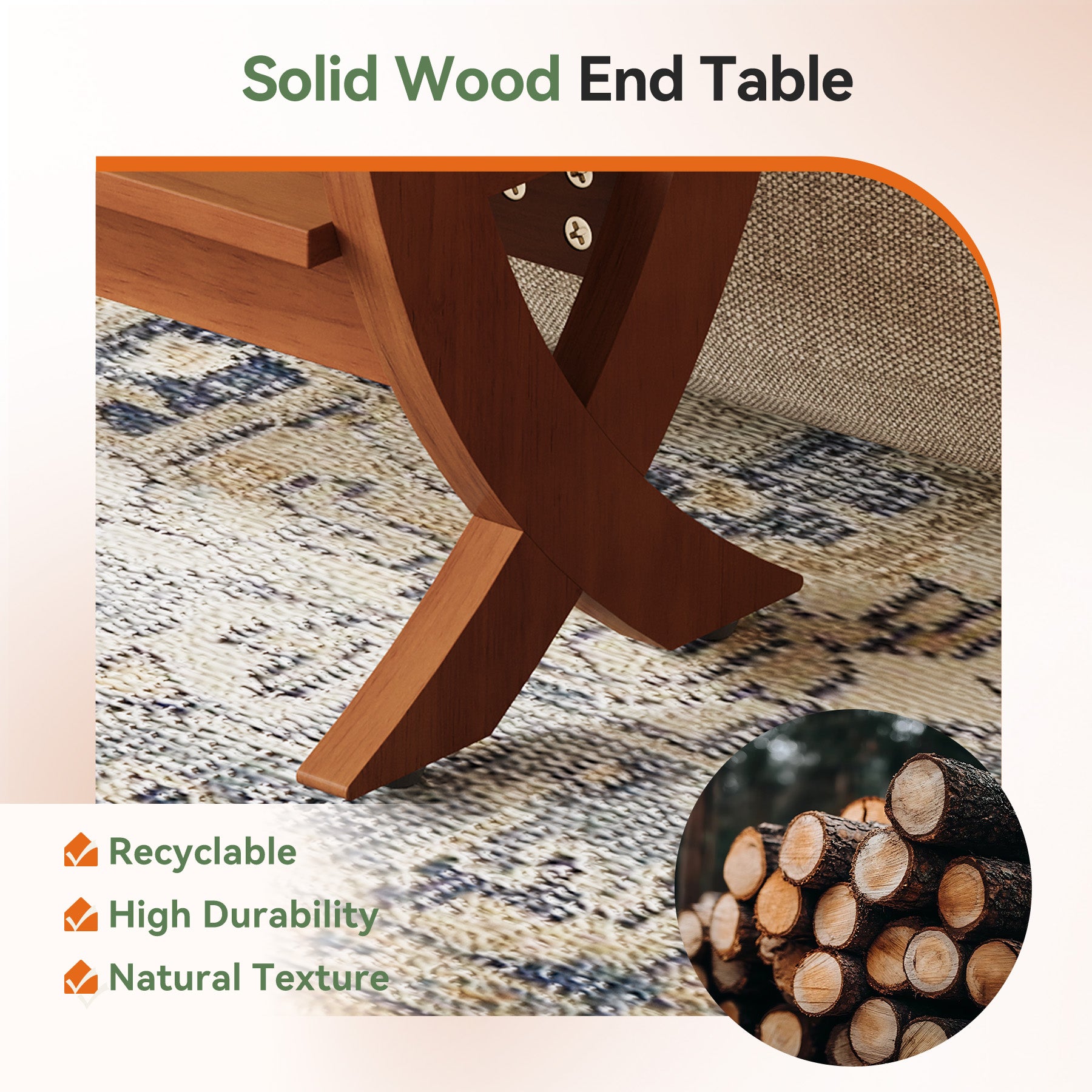 Tribesigns 23.62" Small Solid Wood Side Table with Arched Legs, 2-Tier End Table for Sofa Side