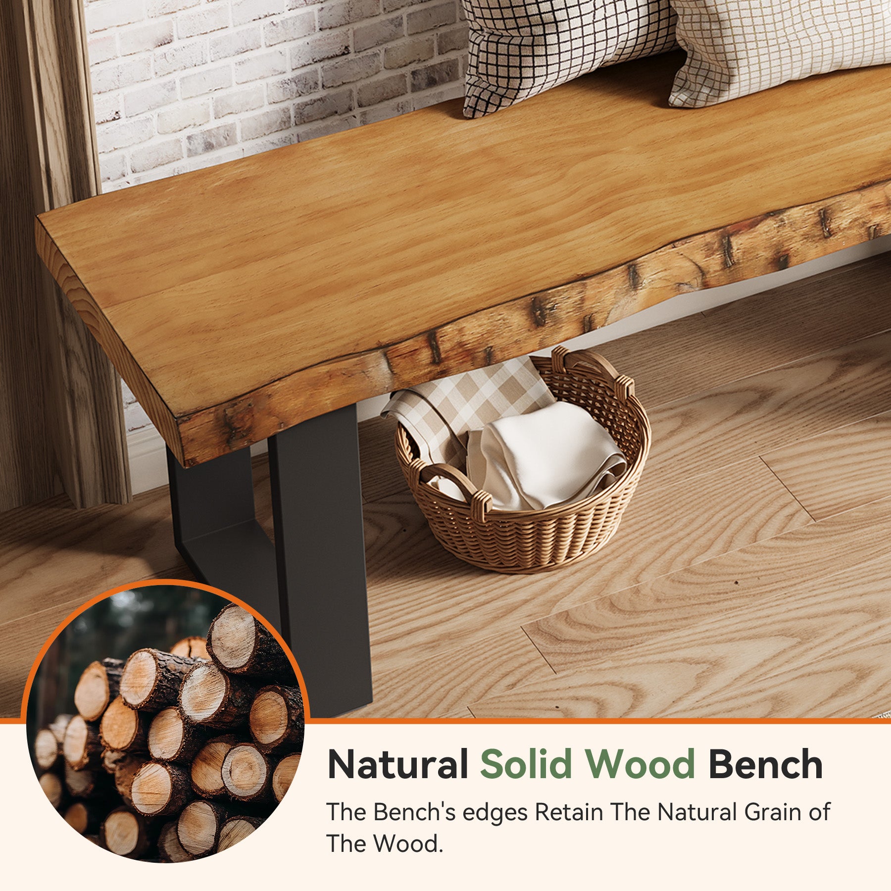 Tribesigns 47.24-Inch Industrial Entryway Bench with Solid Wood Seat, Narrow Shoe Bench for Bedroom and Hallway