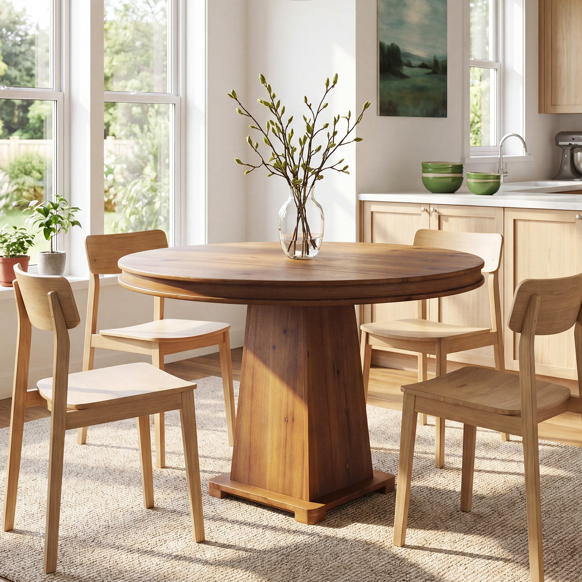 Tribesigns 31.5 Inch Round Dining Table with Solid Wood Top and Geometric Base, Small Kitchen Table for 2-4