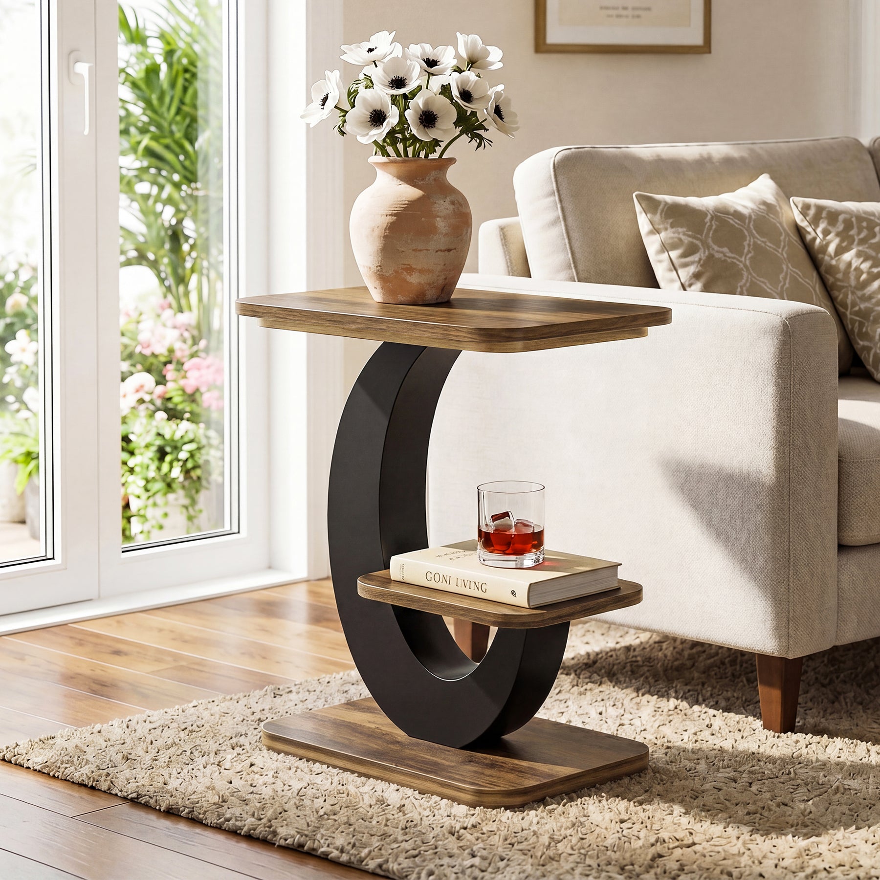 23.6-Inch 2-Tier Narrow End Table with Storage Shelf, Industrial Side Table Nightstand for Living Room
