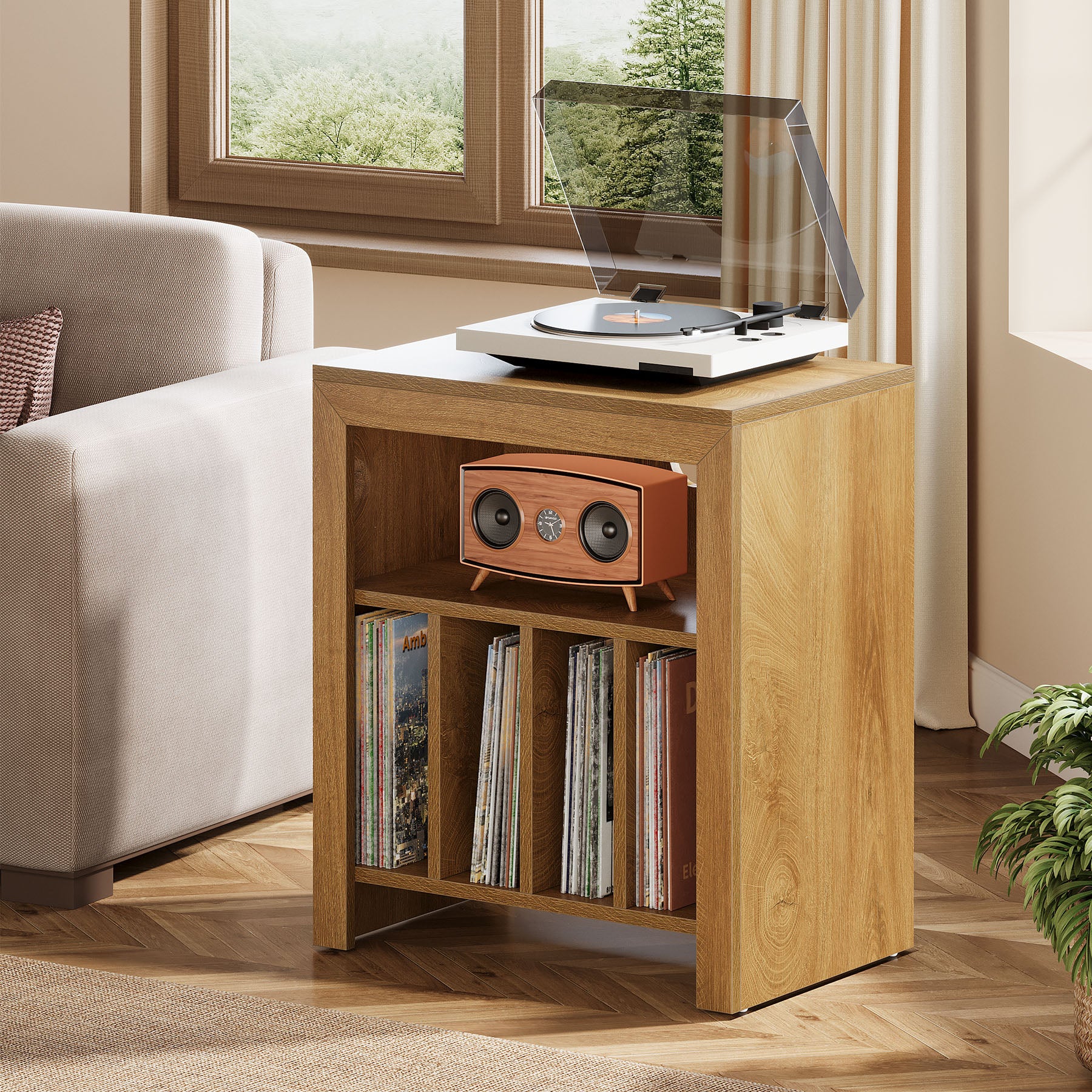 Tribesigns Industrial Record Player Cabinet with Wheels, Vinyl CD Media Storage Side Table