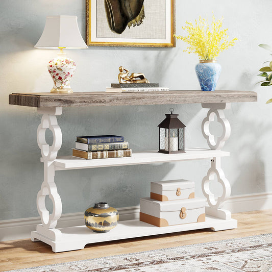 Farmhouse Console Table, 55" Entryway Sofa Table with Storage Shelves Tribesigns