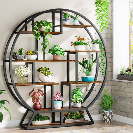 Plant Stand, 63" Round Flower Pot Plant Rack with 8 Shelves Tribesigns