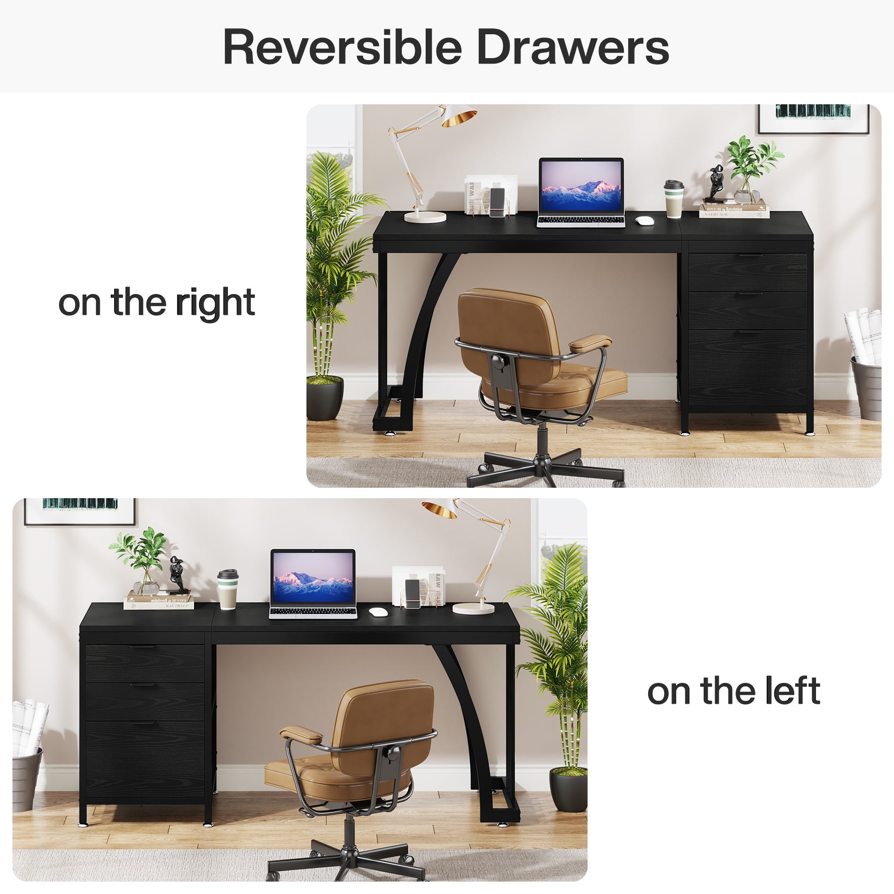 Tribesigns 59 Inch Computer Desk with Reversible 3-Drawer Storage, Industrial Desk for Home Office