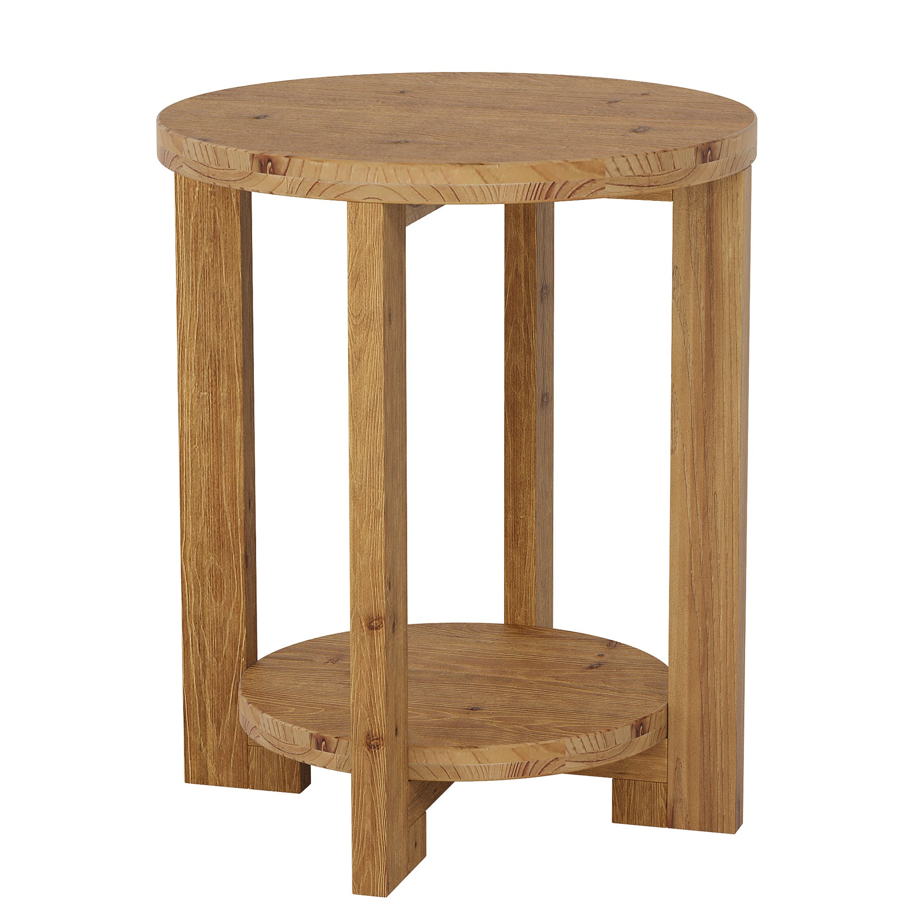 Tribesigns 19.69" Solid Wood Round End Table with 2-Tier Storage Shelf, Living Room Side Table