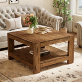 Tribesigns 31.5-Inch Square Farmhouse Coffee Table with Storage Shelf, Solid Wood Center Table for Living Room 3