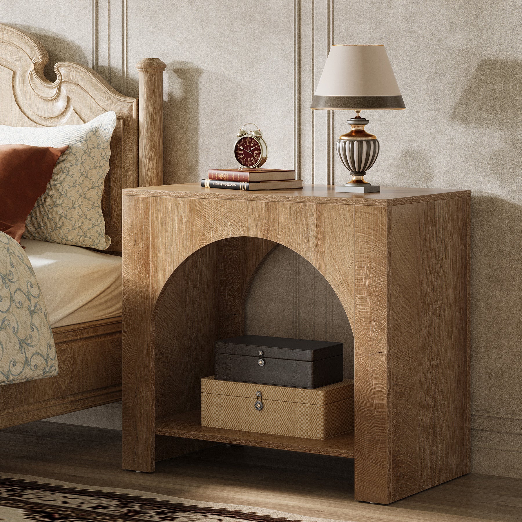 Tribesigns Large Nightstand with Storage, Farmhouse Bedside Table with Wooden Base for Bedroom