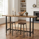 63 Inch Solid Wood Bar Table with Metal Footrest, Counter Height Dining Table for Home and Office 3