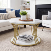 Tribesigns 31.5 Inch Round Coffee Table, 2 Tier Faux Marble Top with Gold Metal Frame for Living Room 3