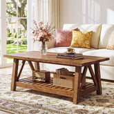 Tribesigns 47.24-Inch Solid Wood Coffee Table, Farmhouse 2-Tier Storage Table for Living Room 3