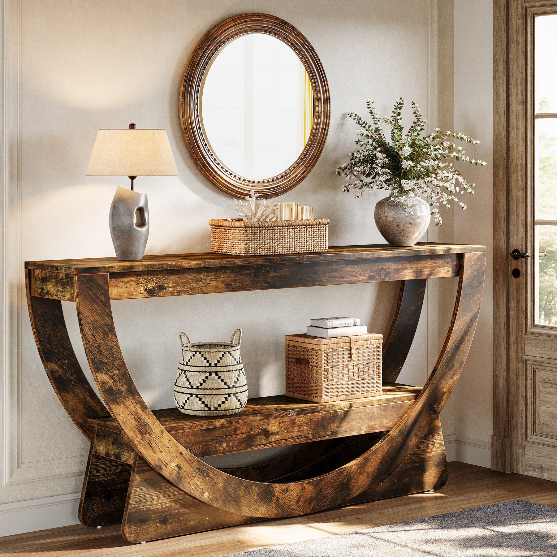 63" Console Table, 2 - Tier Entryway Table with Storage Shelves & Arched Frame Tribesigns