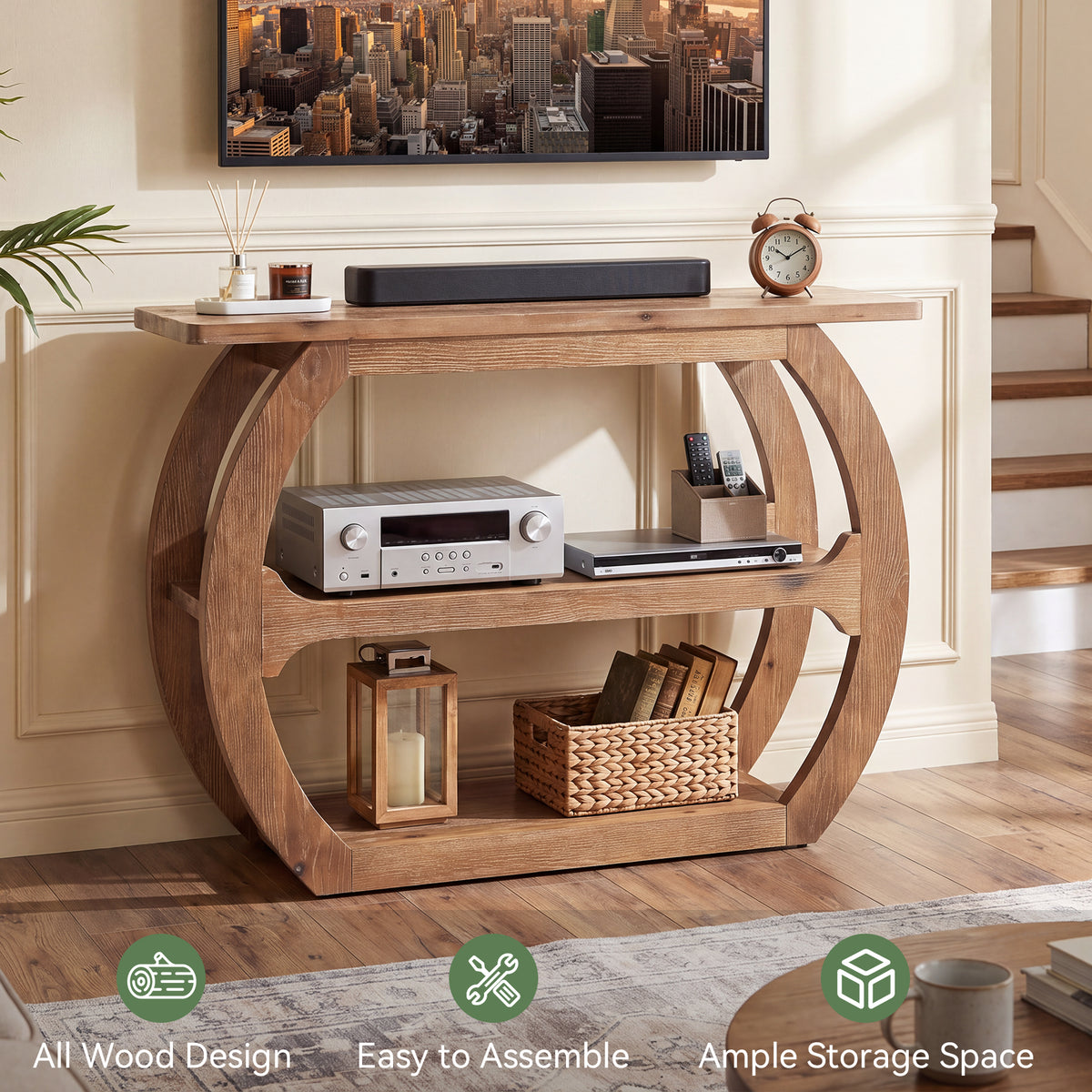 Tribesigns 41.3" Solid Wood Console Table with O-Shaped Base, Small Sofa Table for Entryway