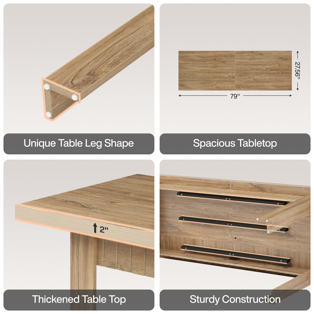 Tribesigns 79-Inch Farmhouse Dining Table for 6-8, Extra Long Rectangular Table for Dining Room