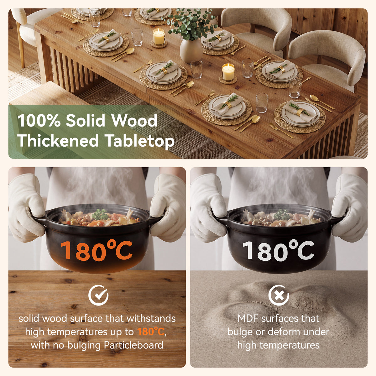 Tribesigns 79" Solid Wood Dining Table with Mission-Style Legs, Large Farmhouse Table for 6-8