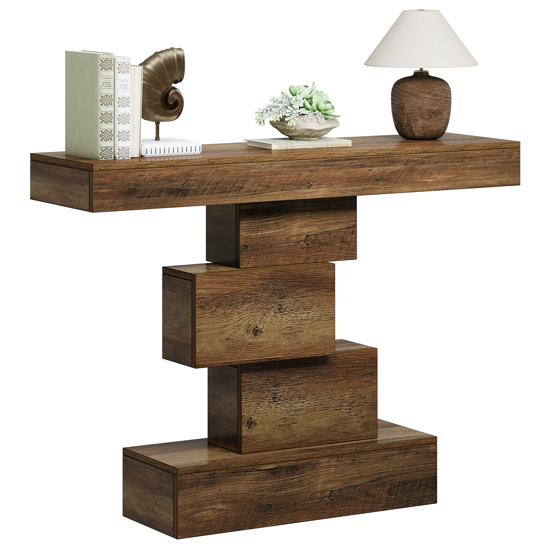 42" Console Table, Wood Sofa Table Accent Table with Geometric Base