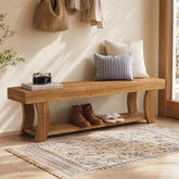 63-Inch Solid Fir Wood Storage Bench with Curved Legs, Farmhouse Bench for Hallway 3