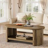 47.24-Inch Oval Coffee Table with 2-Tier Storage Shelf and Dual Base, Farmhouse Accent Center Table 3