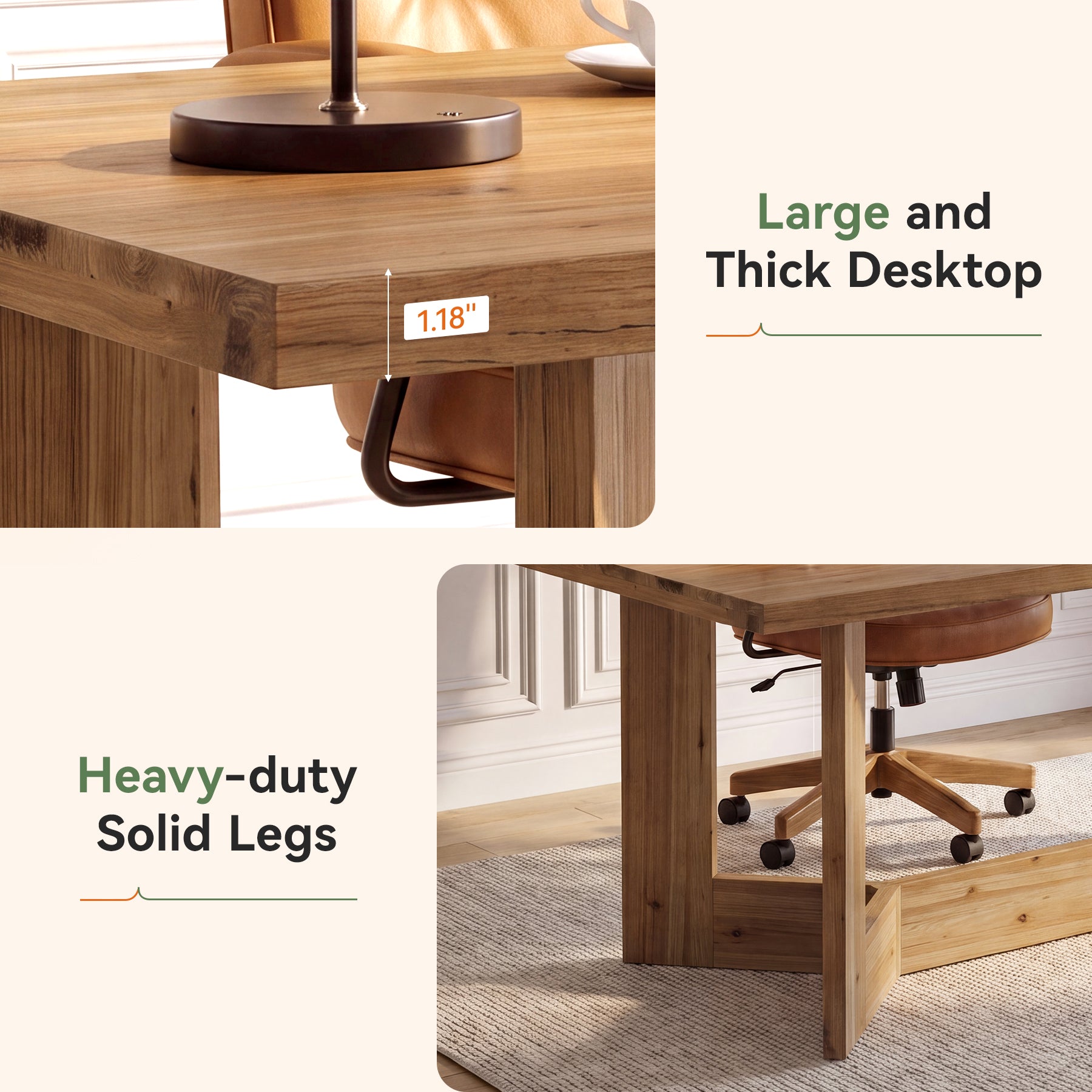 Tribesigns 63-Inch Solid Wood Computer Desk with Trestle Legs, Farmhouse Office Desk for Home Office