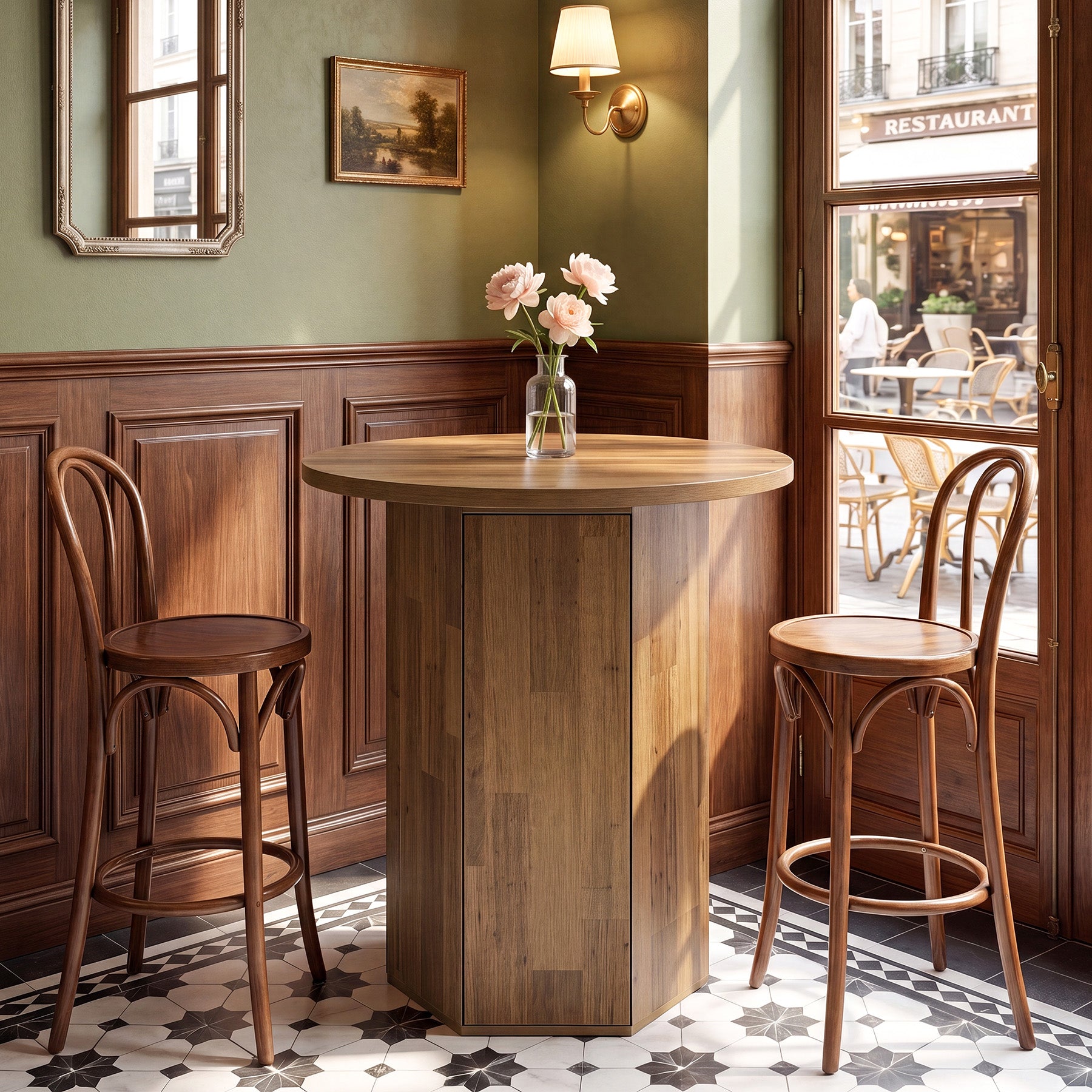 Tribesigns 31.5-Inch Round Bar Table, Wood Pub Table with 2-Tier Hidden Storage for Home Bar