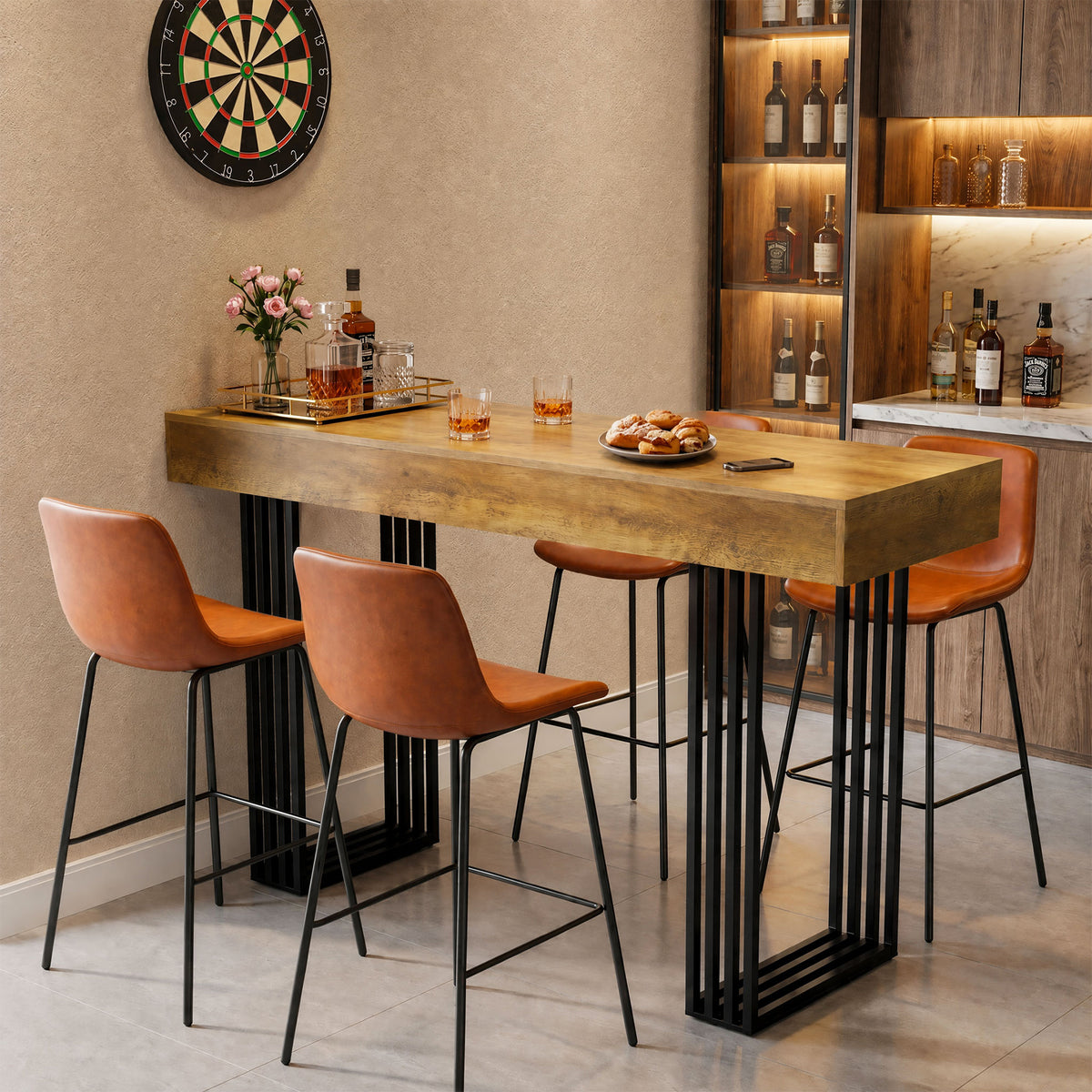 63 Inch Bar Height Table with Metal Frame, Industrial Farmhouse Pub Table for Kitchen and Home Office