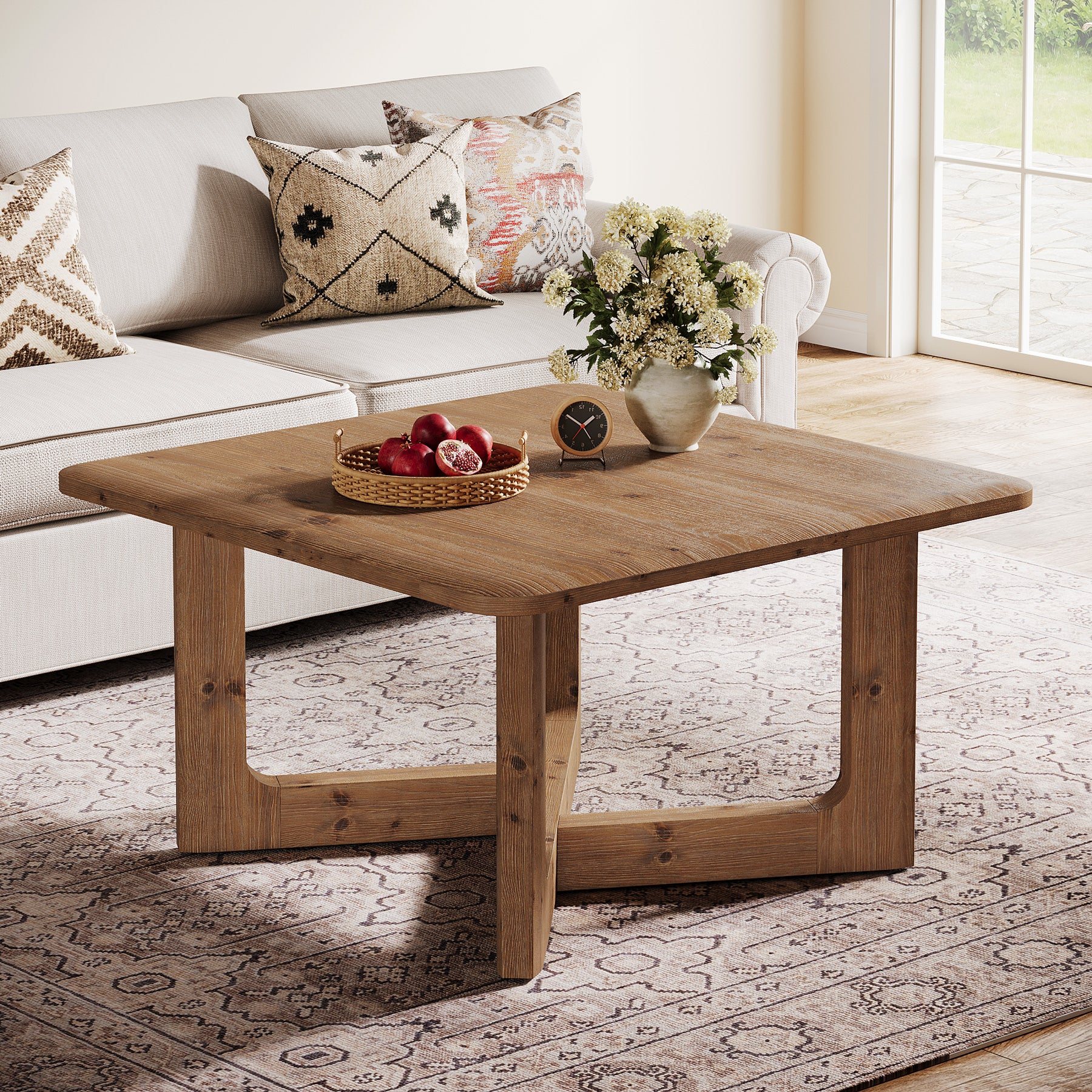 Tribesigns 31.5 Inch Square Solid Wood Coffee Table, Farmhouse Living Room Table with Sturdy Base