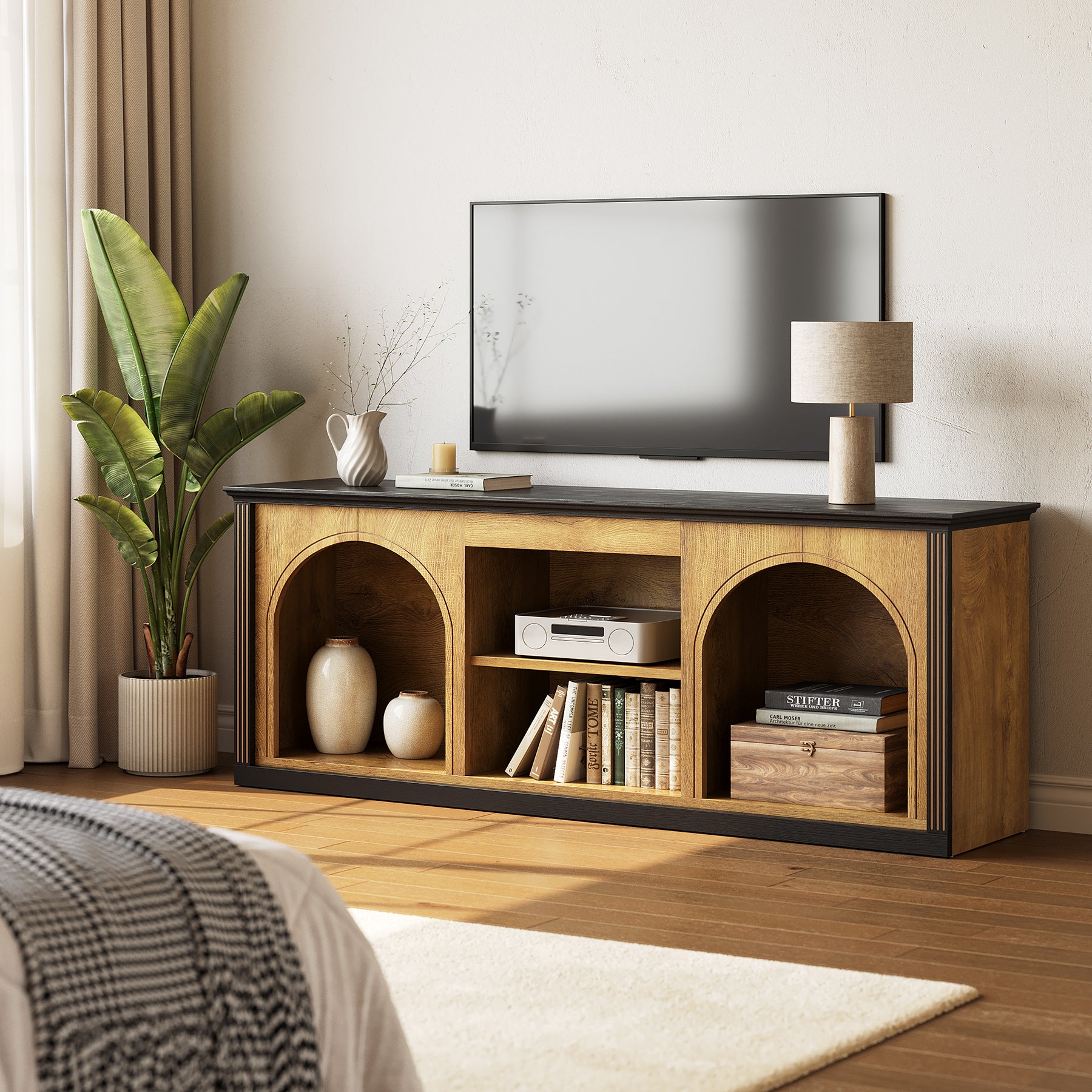 Tribesigns Modern TV Stand with Arched Shelves, Media Console for TVs up to 65 Inches in Living Room