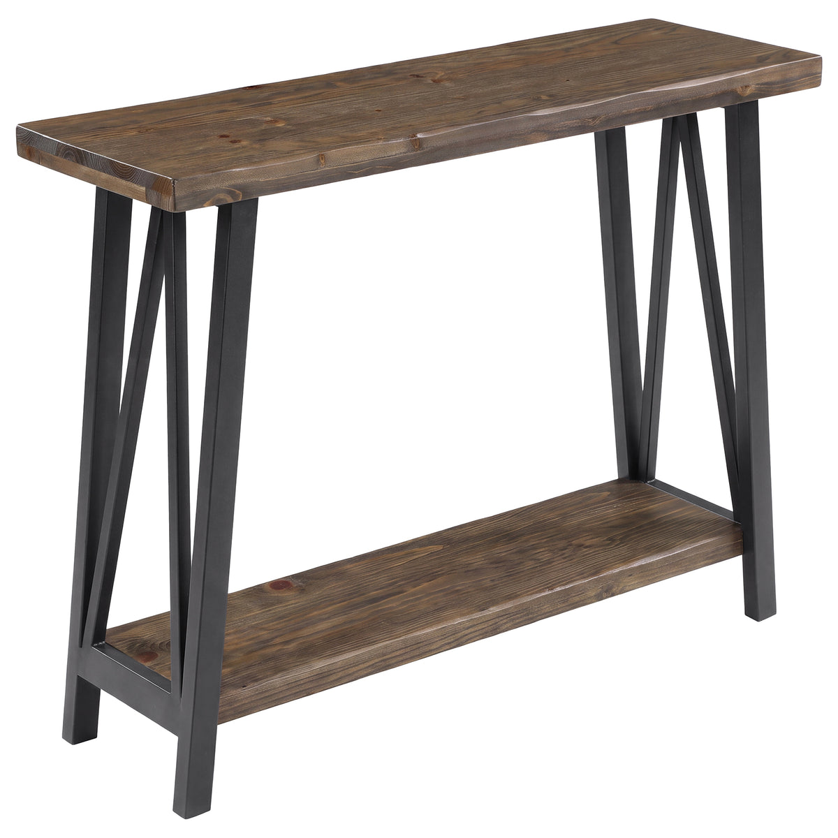 Tribesigns 41.3" Live Edge Solid Wood Console Table with 2-Tier Storage, Industrial Sofa Table for Hallway