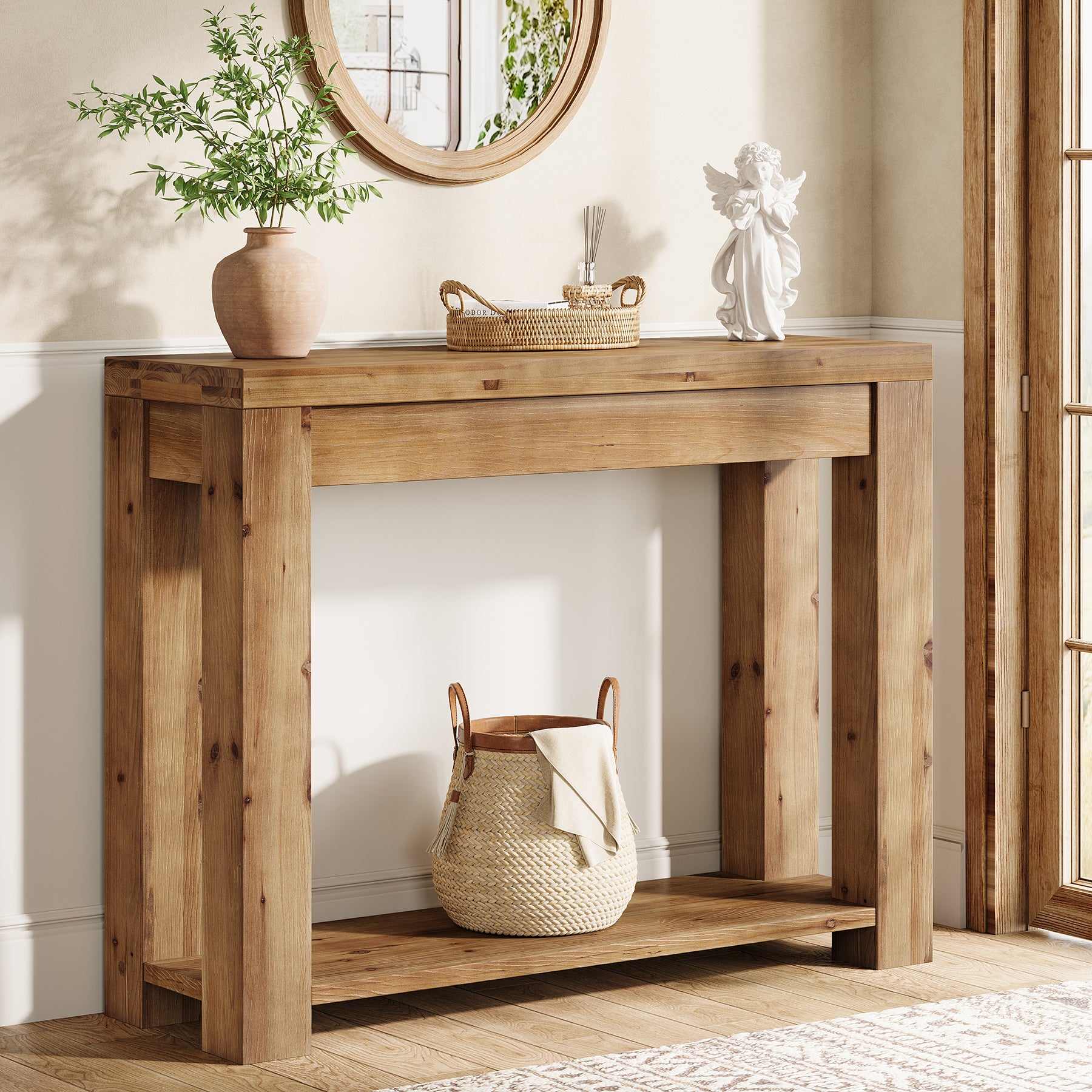 43.3-Inch Solid Wood Console Table, Narrow Farmhouse Sofa Table for Entryway Living Room
