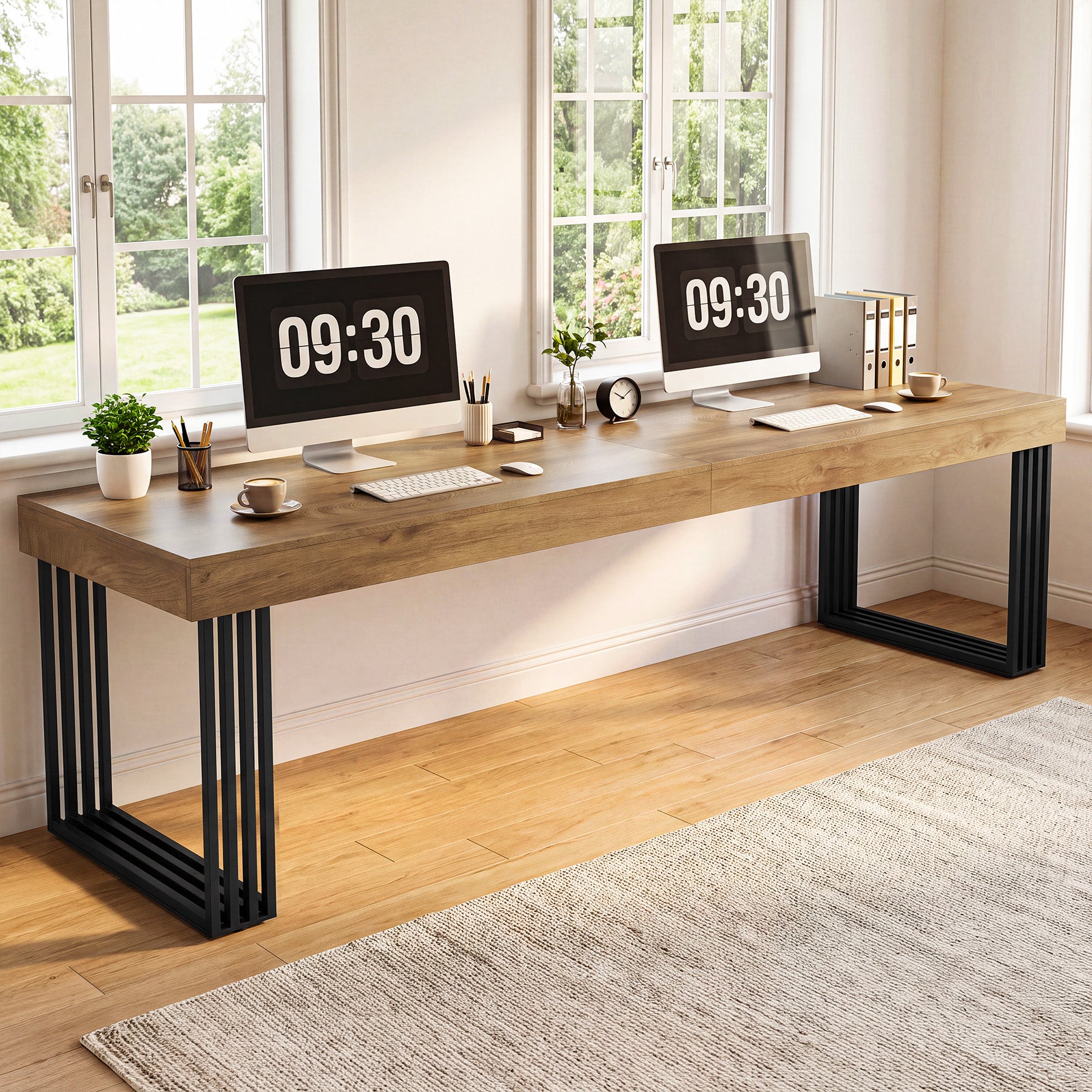 Tribesigns 78.74-Inch Double Computer Desk, 2 Person Office Work Table with Industrial Metal Frame