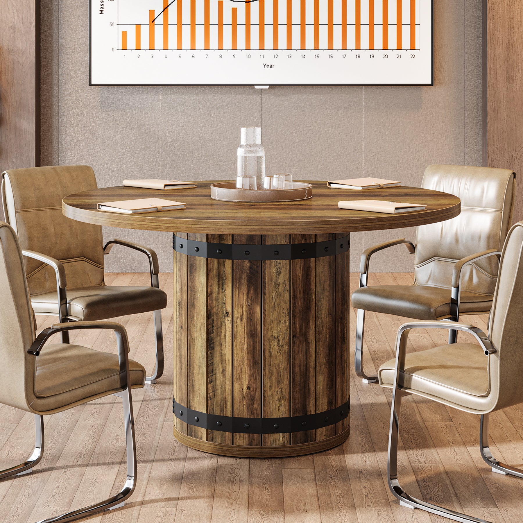 Tribesigns 39.37-Inch Round Conference Table, Fence Base Meeting Table