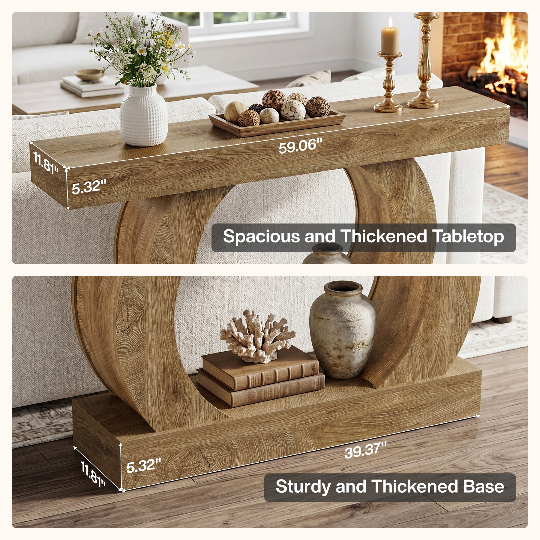 Tribesigns 59-Inch Farmhouse Console Table with Circular Open Base, 2-Tier Slim Entryway Table for Living Room and Hallway