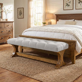 Tribesigns 55 Inch Upholstered End of Bed Bench with Tufted Cushion, Farmhouse Storage Bench for Bedroom and Living Room 3