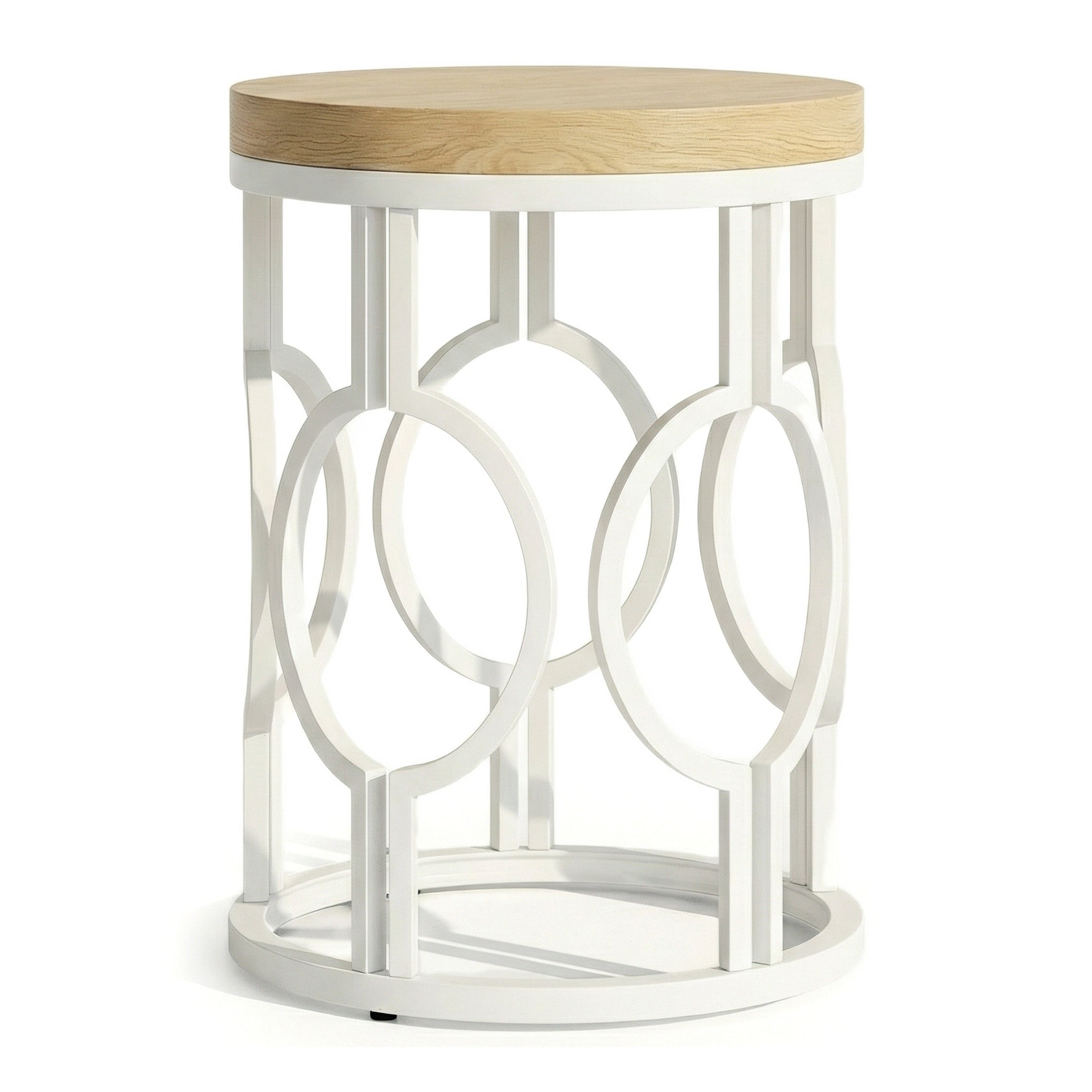 Round End Table, Industrial Side Table with Metal Hollow Frame