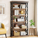 71" Industrial 6-Tier Bookcase - 5-Shelf Floor Standing Storage Unit in Brown & Black 3