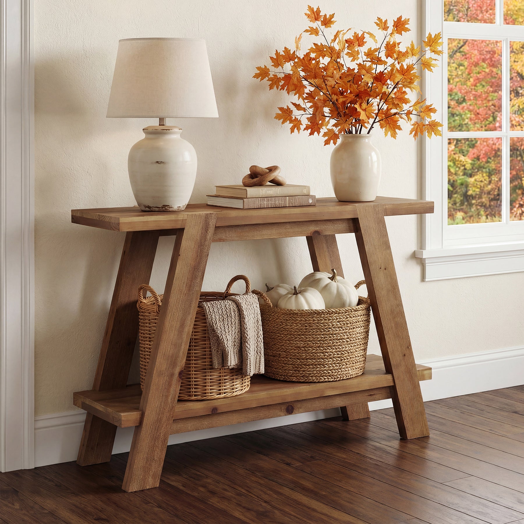 Tribesigns 43.3-Inch Solid Wood Console Table with 2-Tier Storage, Narrow Hallway Table for Entryway