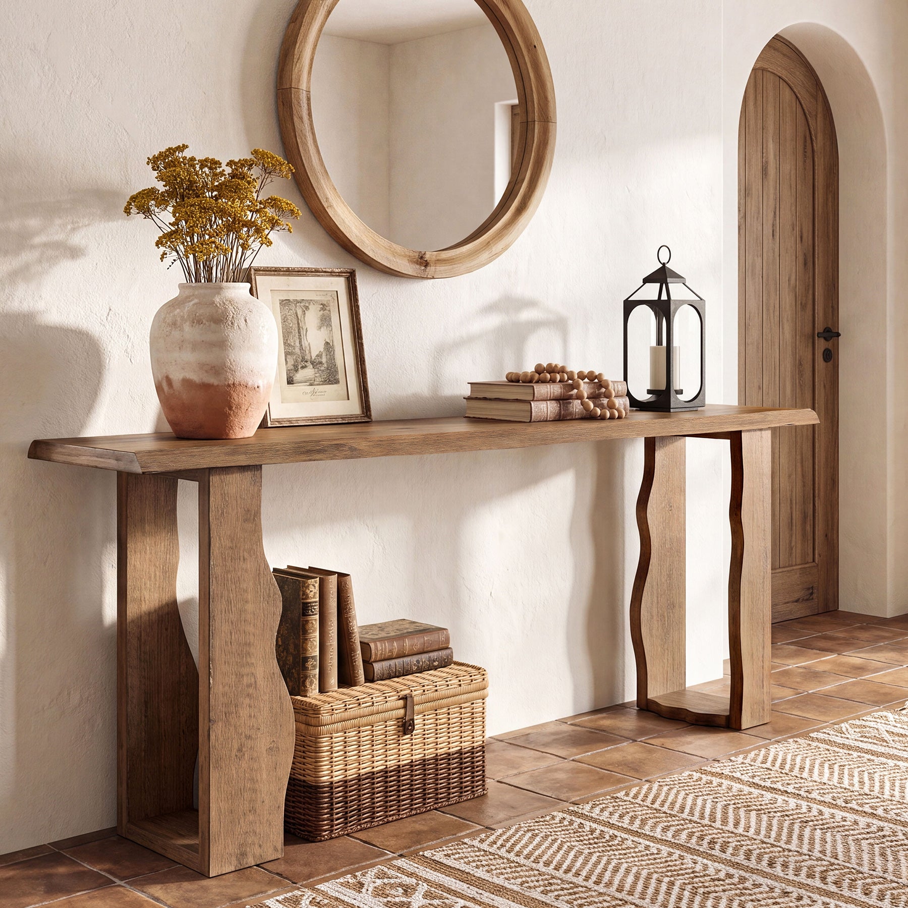 Tribesigns 70.9-Inch Solid Wood Console Table, Live Edge Entryway Table with Unique Wavy Legs