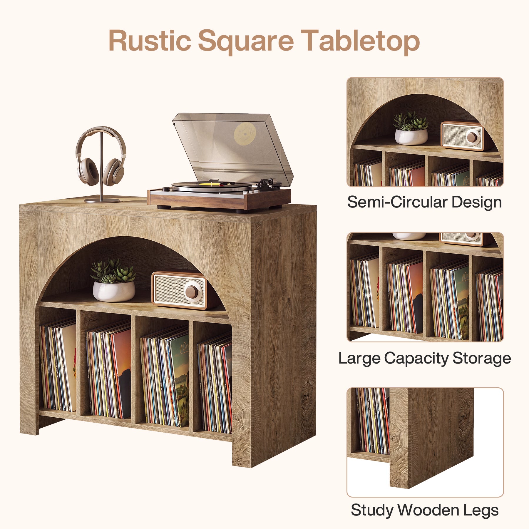 Tribesigns Record Player Stand for 370 Albums, 2-Tier Vinyl Storage Cabinet for Living Room